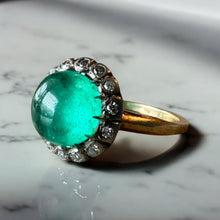 Vintage Edwardian Era Cabochon Cut Colombian Emerald Ring GIA
