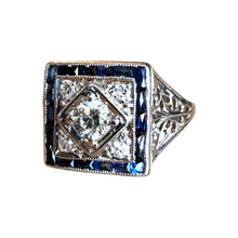 Vintage Art Deco Diamond & Sapphire Filigree Ring