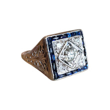Vintage Art Deco Diamond & Sapphire Filigree Ring