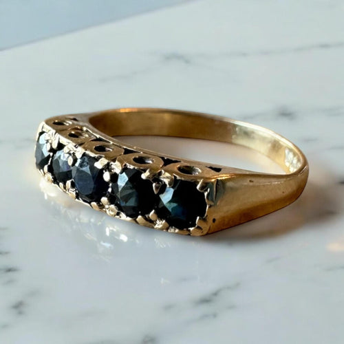 Vintage Hallmarked Yellow Gold Sapphire Band