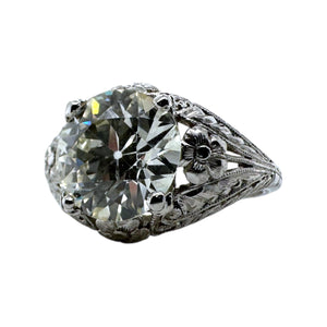 Antique 3.77 Carat Old European Cut Diamond Platinum Engagement Ring GIA