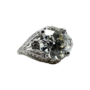 Antique 3.77 Carat Old European Cut Diamond Platinum Engagement Ring GIA