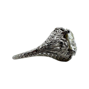 Antique 3.77 Carat Old European Cut Diamond Platinum Engagement Ring GIA