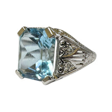 Vintage 6 Carat Aquamarine Filigree Ring 18K White Gold