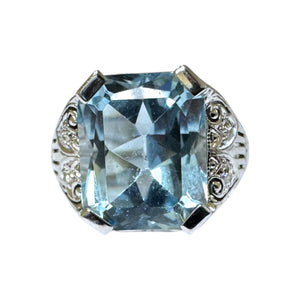 Vintage 6 Carat Aquamarine Filigree Ring 18K White Gold