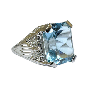 Vintage 6 Carat Aquamarine Filigree Ring 18K White Gold