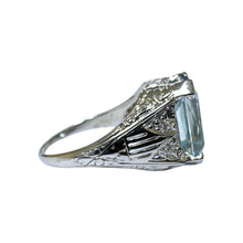 Vintage 6 Carat Aquamarine Filigree Ring 18K White Gold