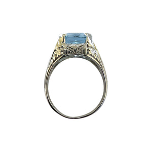 Vintage 6 Carat Aquamarine Filigree Ring 18K White Gold
