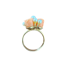 Vintage Carved Coral Flower & Pearl Ring 14K Yellow Gold