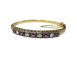 Vintage Ruby & Diamond Bangle Bracelet 14K Yellow Gold