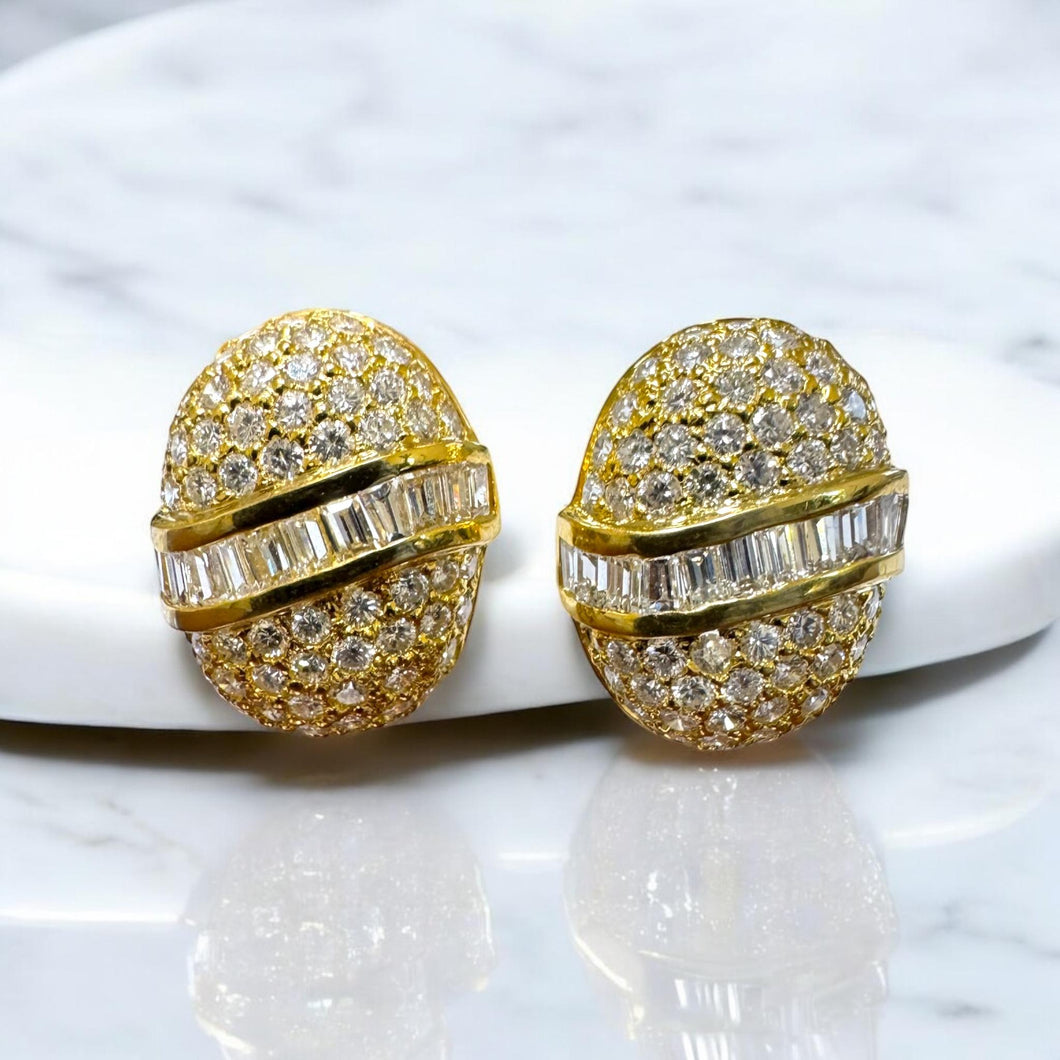 Vintage 5 Carat Diamond Cluster Earrings 14K Yellow Gold