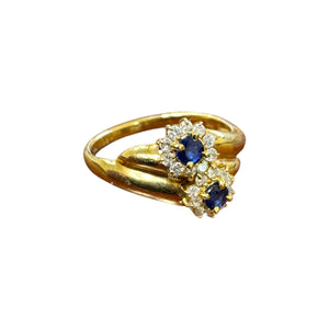 Dainty Sapphire & Diamond Flower Ring 18K Yellow Gold