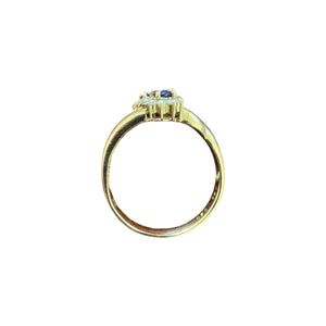 Dainty Sapphire & Diamond Flower Ring 18K Yellow Gold
