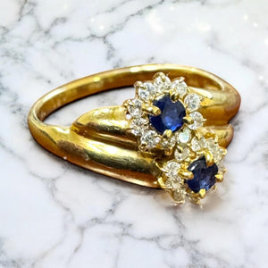 Dainty Sapphire & Diamond Flower Ring 18K Yellow Gold