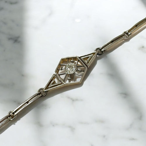 Vintage Two Toned Old European Cut Diamond Filigree Bracelet