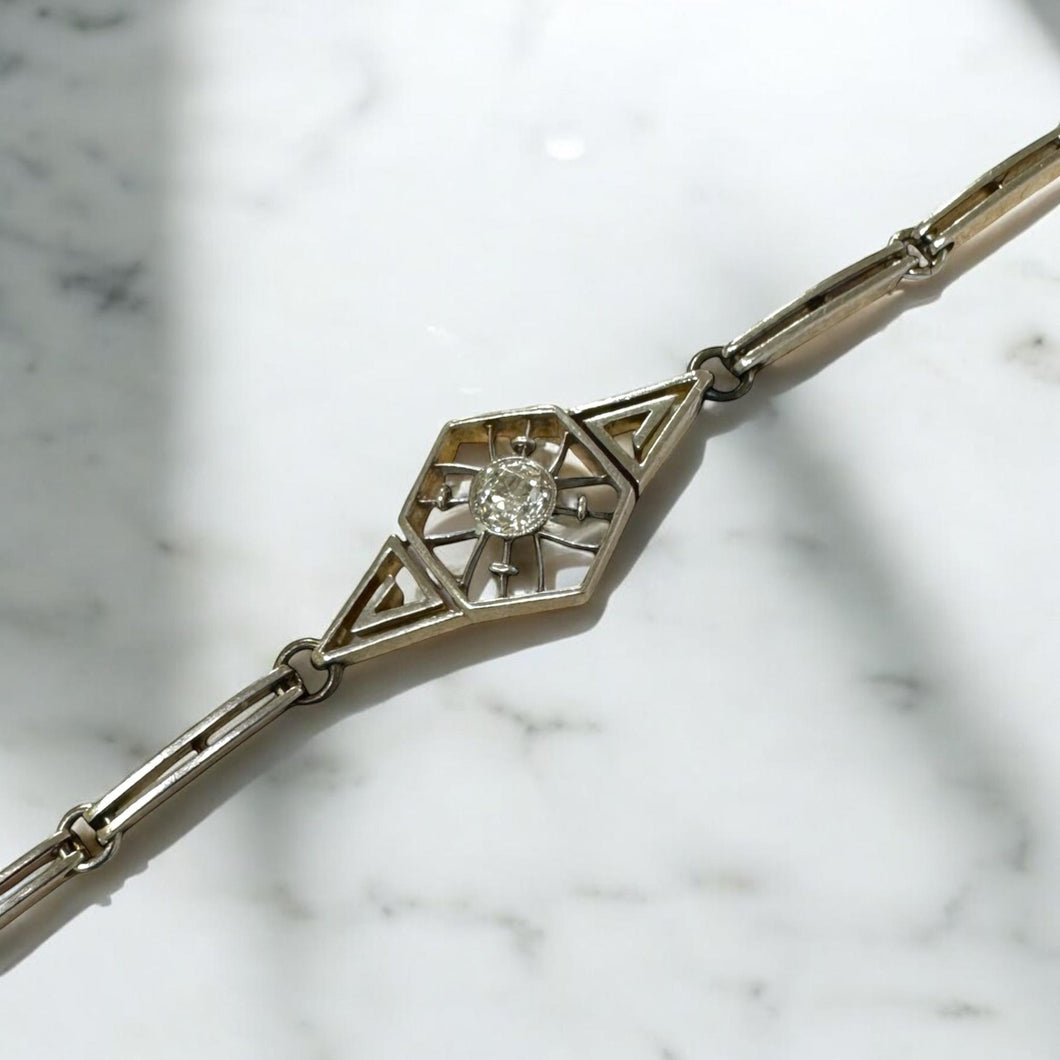 Vintage Two Toned Old European Cut Diamond Filigree Bracelet