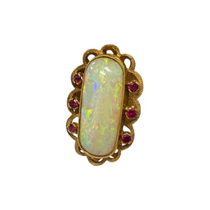 Vintage Vibrant Opal & Ruby Cocktail Ring 18K Yellow Gold