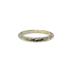 Vintage Engraved Wedding Band 14K White Gold Size 4.75