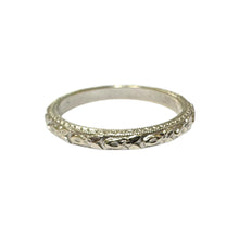 Vintage Engraved Wedding Band 14K White Gold Size 4.75