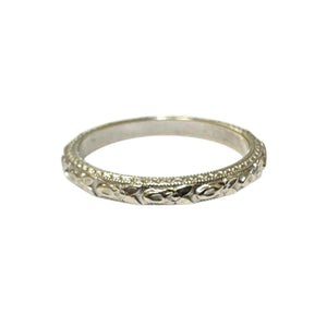 Vintage Engraved Wedding Band 14K White Gold Size 4.75