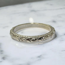 Vintage Engraved Wedding Band 14K White Gold Size 4.75