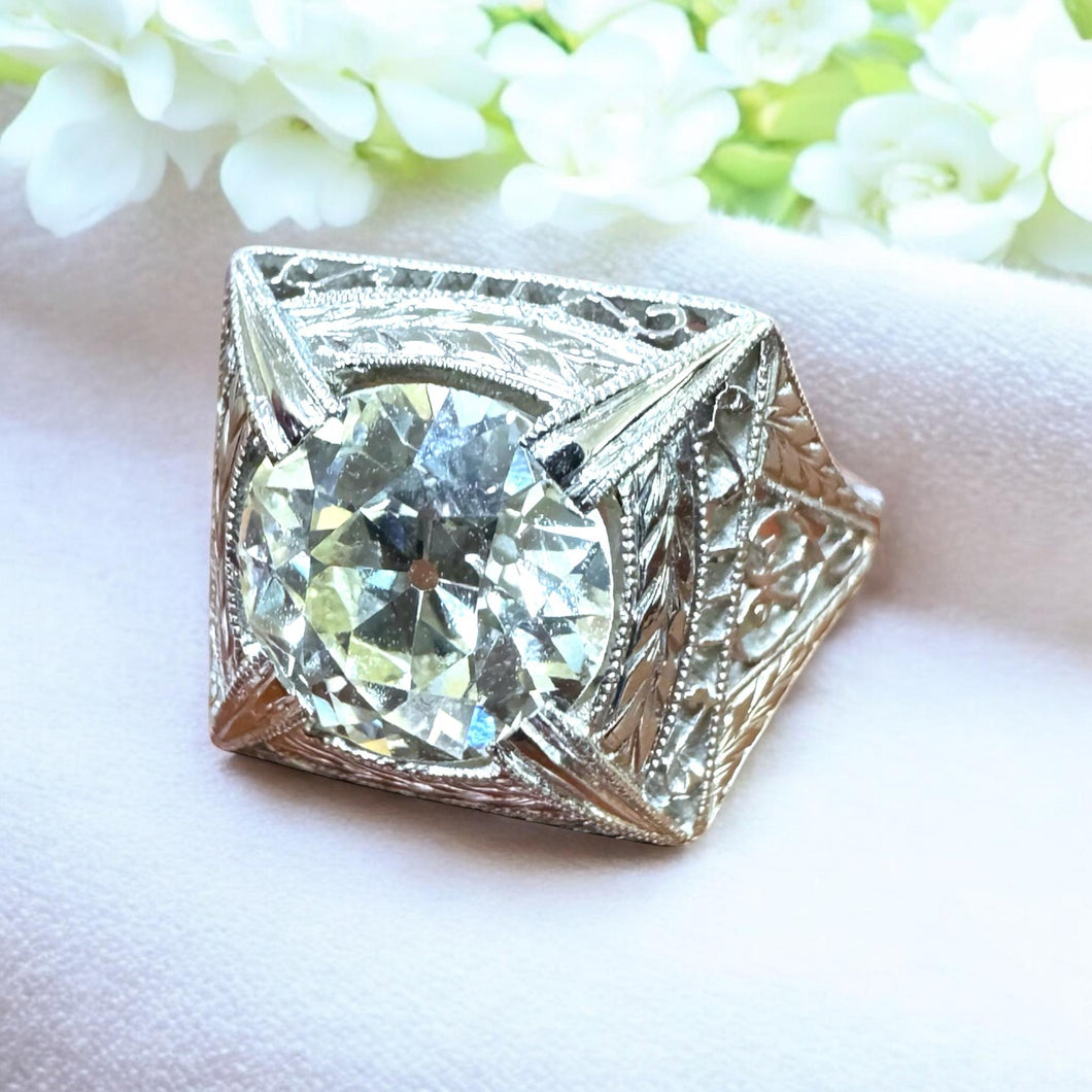 Vintage 2.14 Carat Old European Cut Platinum Diamond Ring GIA