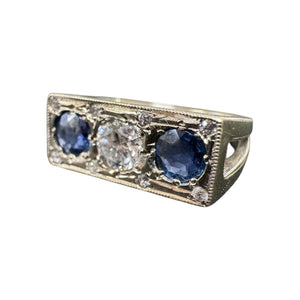 Vintage Sapphire & Diamond Three Stone Ring