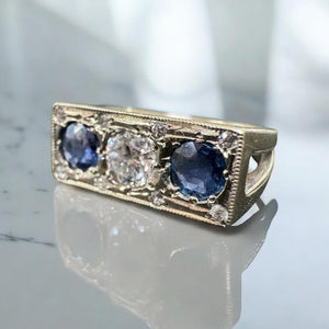 Vintage Sapphire & Diamond Three Stone Ring