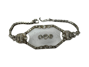 Vintage Camphor Glass & Diamond Platinum Bracelet