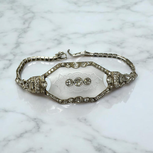 Vintage Camphor Glass & Diamond Platinum Bracelet