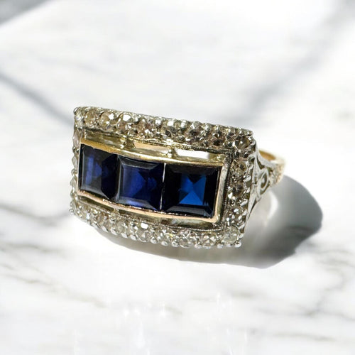 Vintage Two Toned Sapphire & Diamond Cocktail Ring