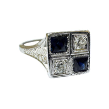 Vintage Art Deco Sapphire & Diamond Ring 20K White Gold