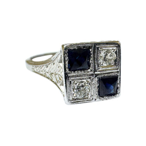 Vintage Art Deco Sapphire & Diamond Ring 20K White Gold