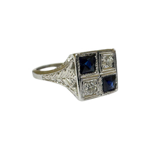 Vintage Art Deco Sapphire & Diamond Ring 20K White Gold