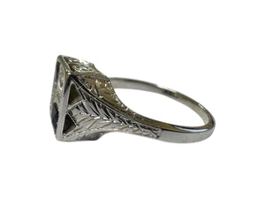 Vintage Art Deco Sapphire & Diamond Ring 20K White Gold