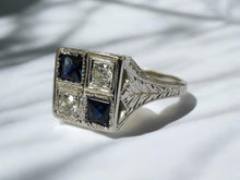Vintage Art Deco Sapphire & Diamond Ring 20K White Gold