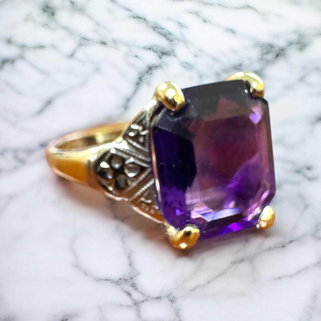 Vintage Two Toned Amethyst Ring 14K Gold
