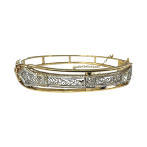 Vintage Filigree Brooch Conversion Bangle Bracelet Two Toned