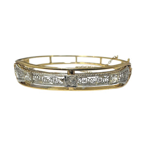 Vintage Filigree Brooch Conversion Bangle Bracelet Two Toned