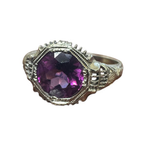Vintage Rhodolite Garnet Engagement Ring 18K White Gold