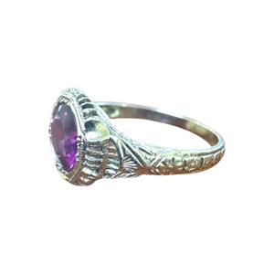 Vintage Rhodolite Garnet Engagement Ring 18K White Gold