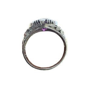 Vintage Rhodolite Garnet Engagement Ring 18K White Gold
