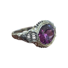 Vintage Rhodolite Garnet Engagement Ring 18K White Gold