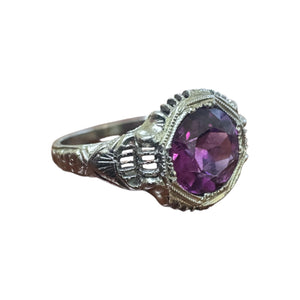 Vintage Rhodolite Garnet Engagement Ring 18K White Gold