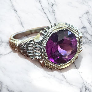 Vintage Rhodolite Garnet Engagement Ring 18K White Gold