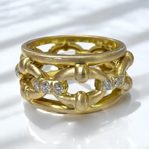Matte Finished  14K Yellow Gold Diamond Eternity Band Size 7