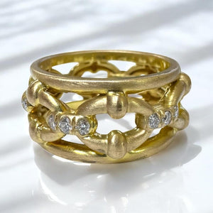 Matte Finished  14K Yellow Gold Diamond Eternity Band Size 7