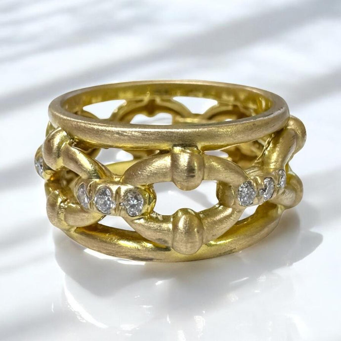 Matte Finished  14K Yellow Gold Diamond Eternity Band Size 7