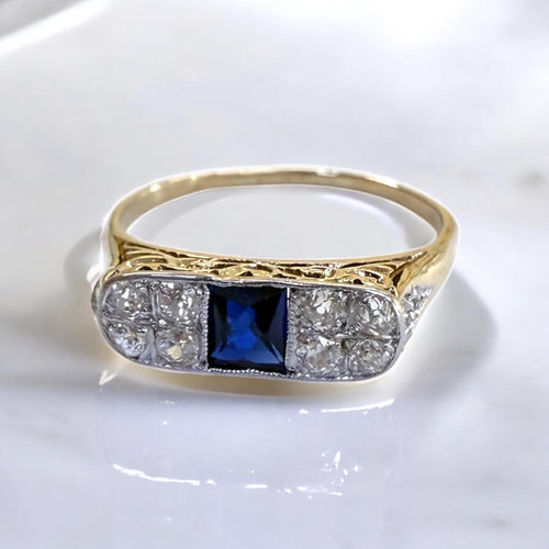 Vintage Sapphire & Diamond Cocktail 18K Yellow Gold