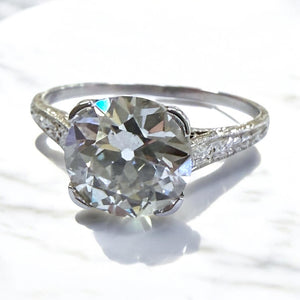 Vintage 2.22 Carat Old European Cut Diamond Engagement Ring GIA